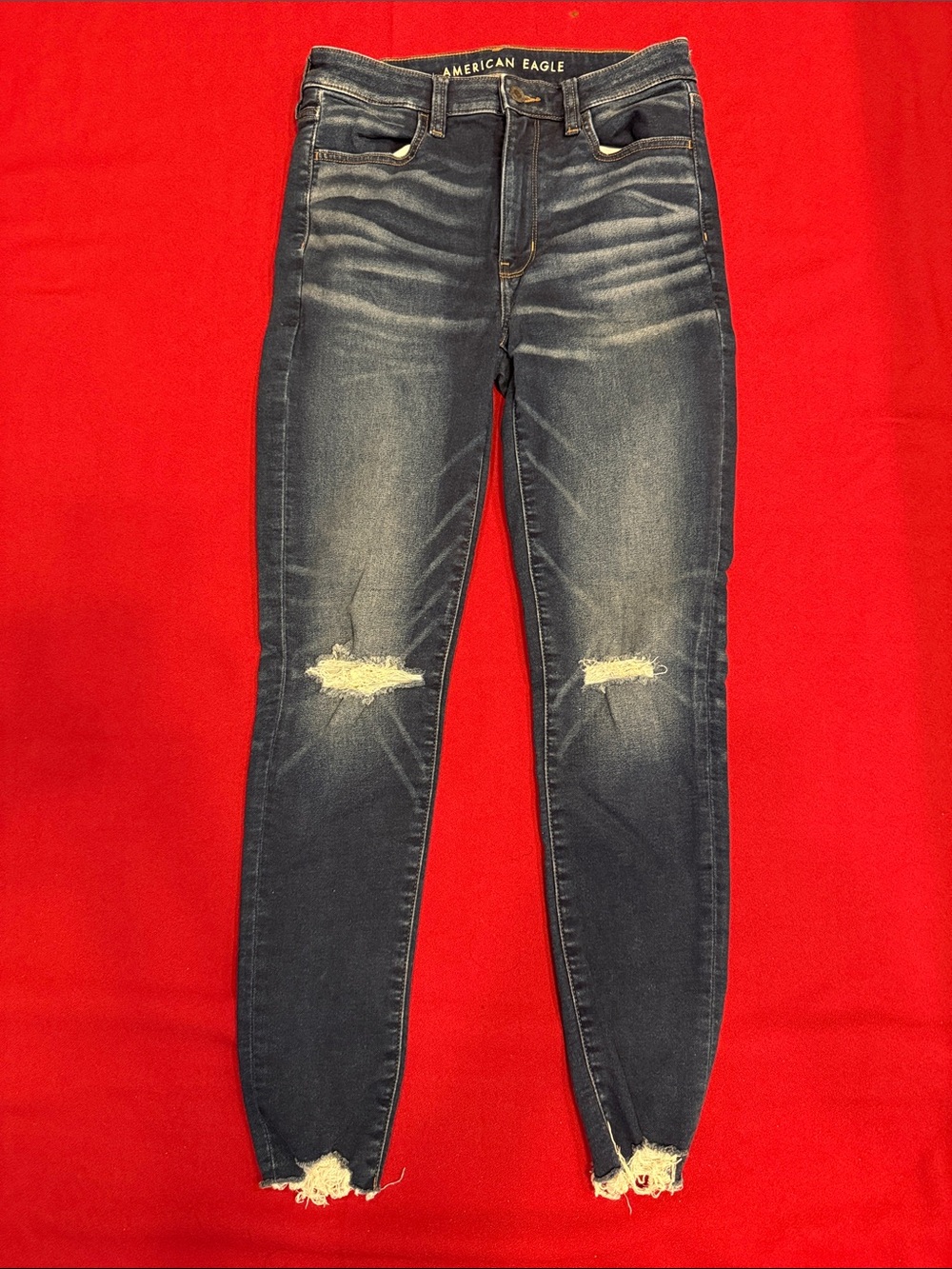 American Eagle Outfitters Dark Blue Distressed Skinny Jeans